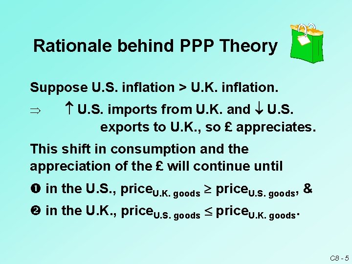 Rationale behind PPP Theory Suppose U. S. inflation > U. K. inflation. Þ U.