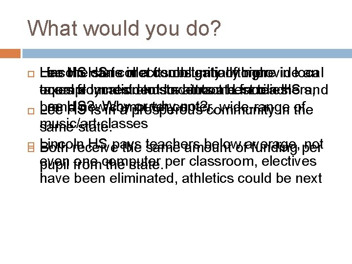 What would you do? Lincoln Has the. HS state iscollect in met a community