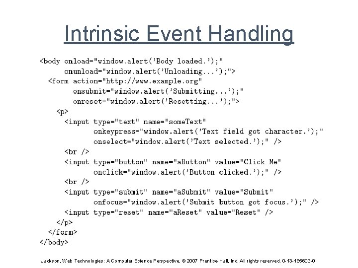 Intrinsic Event Handling Jackson, Web Technologies: A Computer Science Perspective, © 2007 Prentice-Hall, Inc.