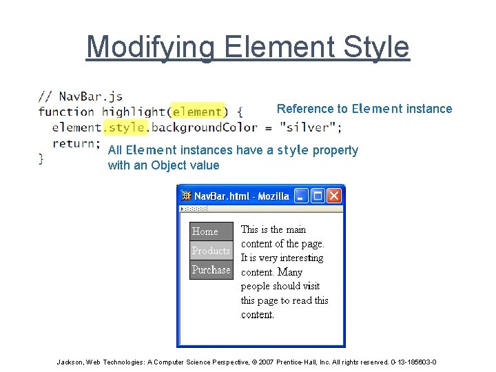 Modifying Element Style Reference to Element instance All Element instances have a style property