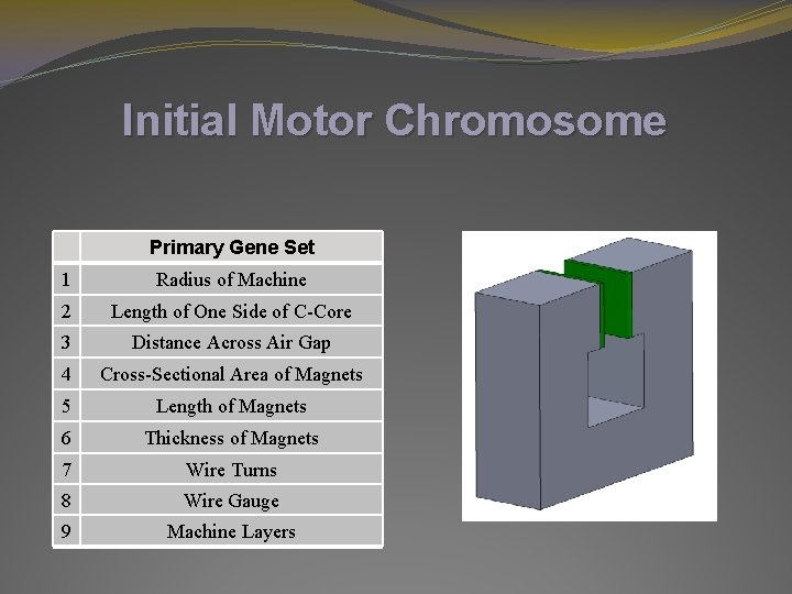 Initial Motor Chromosome Primary Gene Set 1 Radius of Machine 2 Length of One Initial Motor Chromosome Primary Gene Set 1 Radius of Machine 2 Length of One