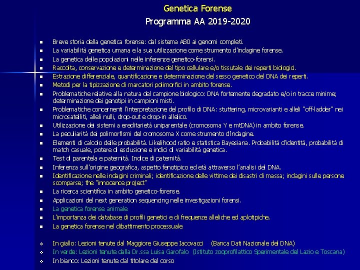 Genetica Forense Programma AA 2019 -2020 n n n n n v v v