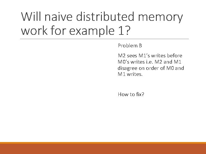 Will naive distributed memory work for example 1? Problem B M 2 sees M