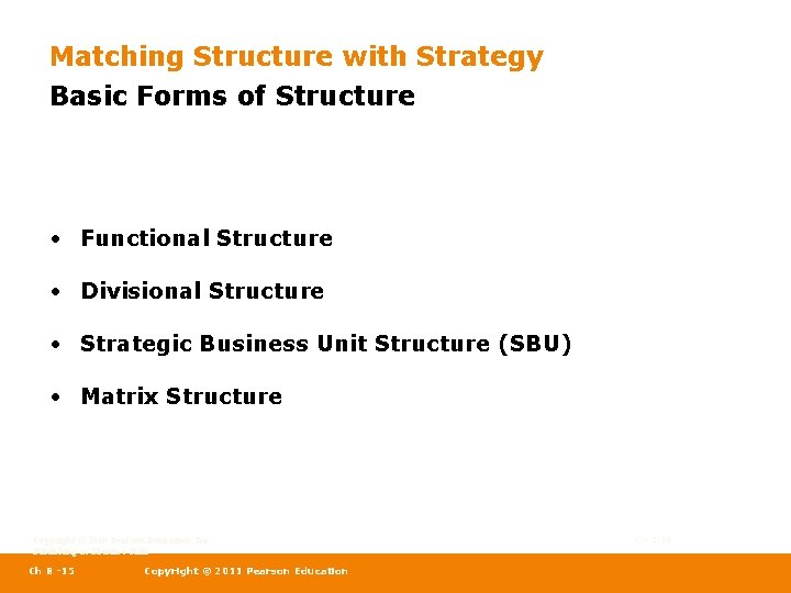 Matching Structure with Strategy Basic Forms of Structure • Functional Structure • Divisional Structure Matching Structure with Strategy Basic Forms of Structure • Functional Structure • Divisional Structure