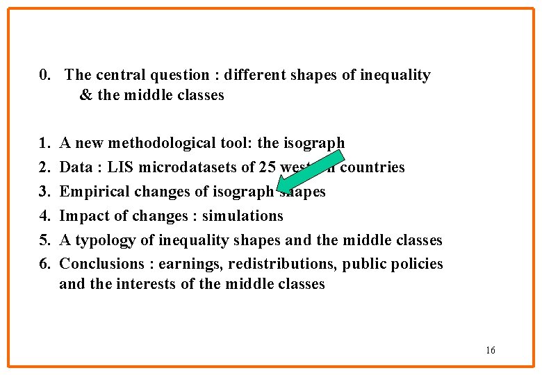 0. The central question : different shapes of inequality & the middle classes 1.