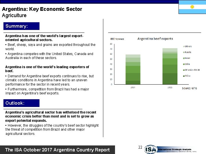 Argentina: Key Economic Sector Agriculture Summary: Argentina has one of the world’s largest exportoriented