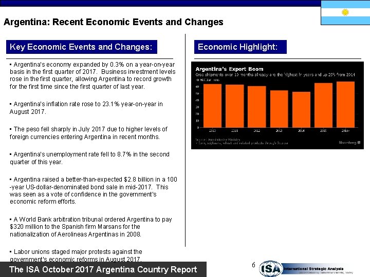 Argentina: Recent Economic Events and Changes Key Economic Events and Changes: Economic Highlight: •