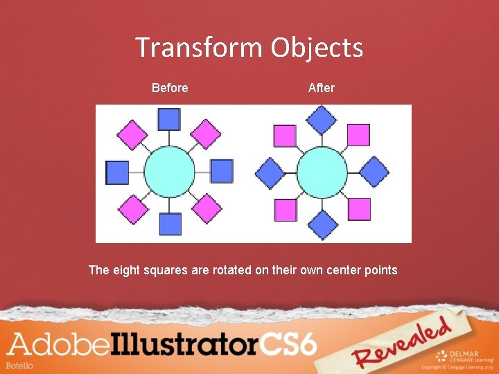 Transform Objects Before After The eight squares are rotated on their own center points