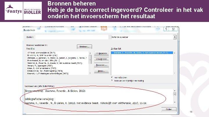 Bronnen beheren Heb je de bron correct ingevoerd? Controleer in het vak onderin het
