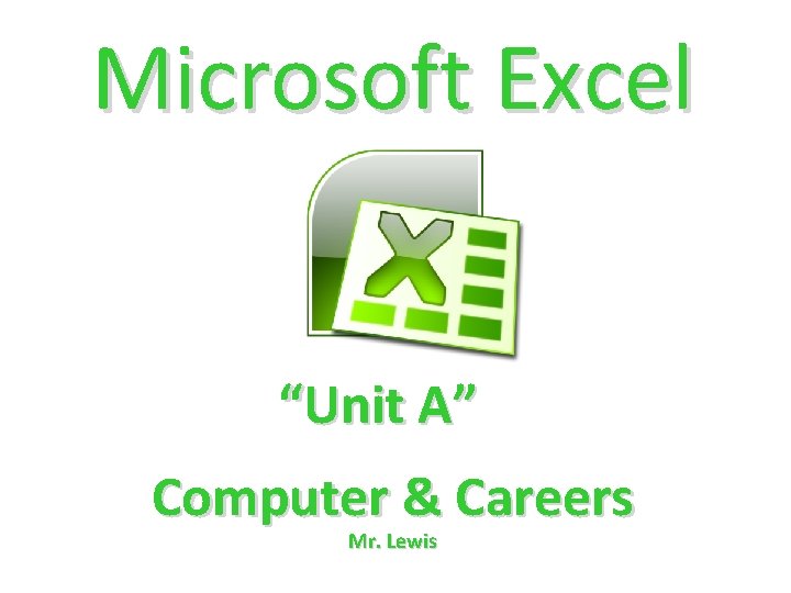 Microsoft Excel “Unit A” Computer & Careers Mr. Lewis 