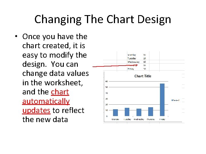 Changing The Chart Design • Once you have the chart created, it is easy