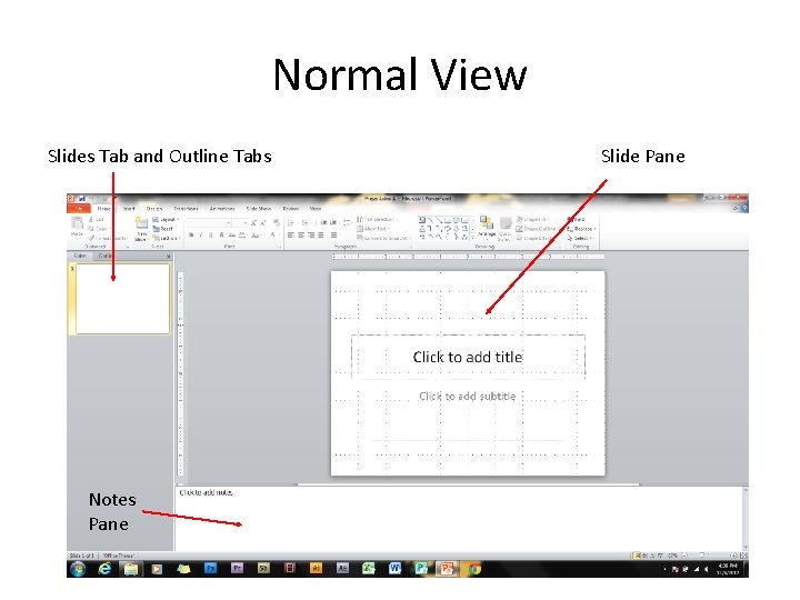 Normal View Slides Tab and Outline Tabs Notes Pane Slide Pane 