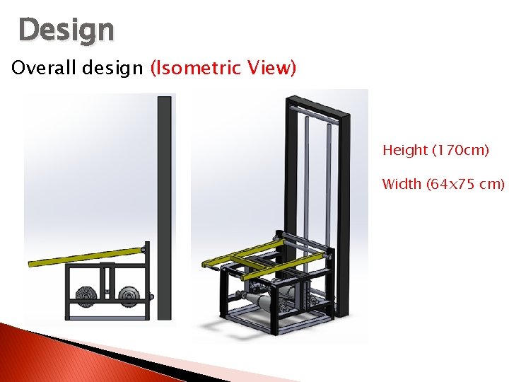 Design Overall design (Isometric View) Height (170 cm) Width (64 x 75 cm) 