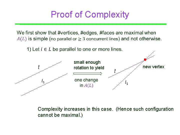 Proof of Complexity Point small enough rotation to yield new vertex Complexity increases in