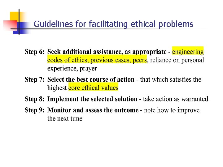 Guidelines for facilitating ethical problems 