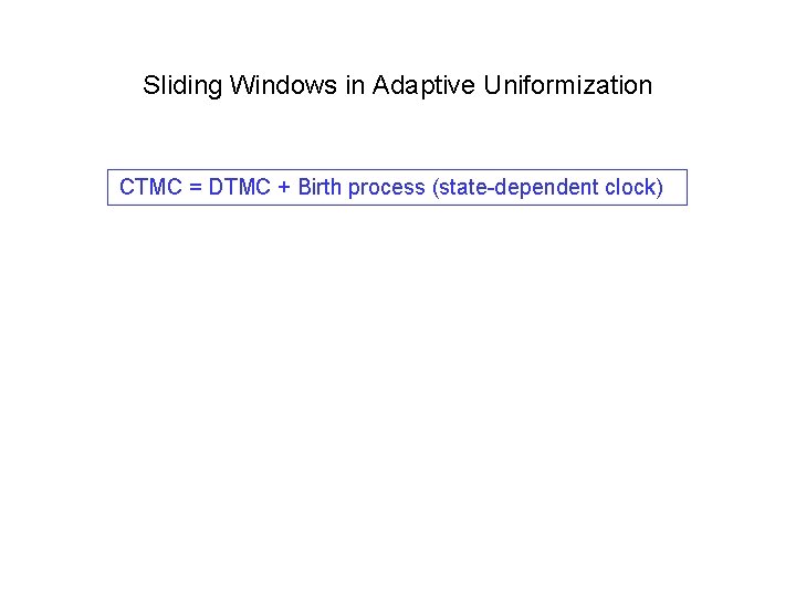 Sliding Windows in Adaptive Uniformization CTMC = DTMC + Birth process (state-dependent clock) 