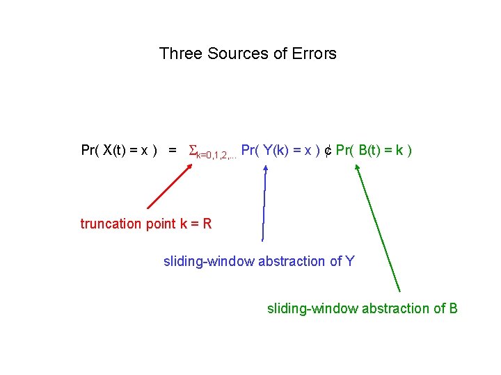 Three Sources of Errors: Pr( X(t) = x ) = k=0, 1, 2, .