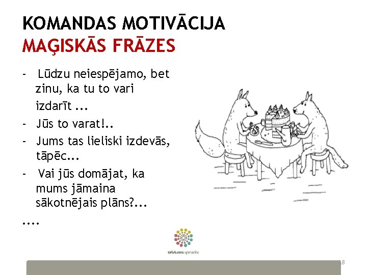 KOMANDAS MOTIVĀCIJA MAĢISKĀS FRĀZES - Lūdzu neiespējamo, bet zinu, ka tu to vari izdarīt.