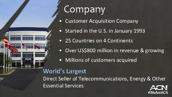 Company • Customer Acquisition Company • Started in the U. S. in January 1993