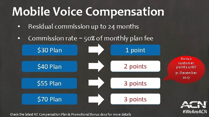 Mobile Voice Compensation • Residual commission up to 24 months • Commission rate –