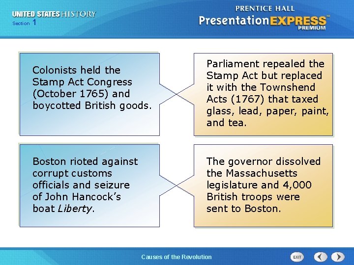 Chapter Section 1 25 Section 1 Colonists held the Stamp Act Congress (October 1765)