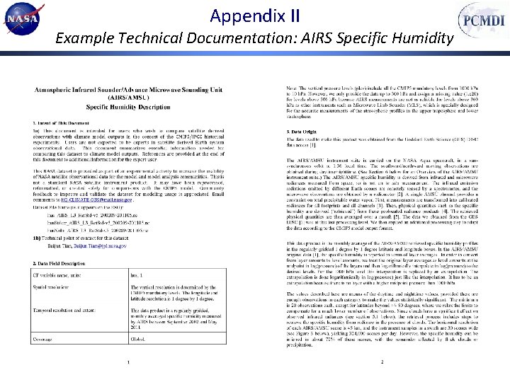 Appendix II Example Technical Documentation: AIRS Specific Humidity 