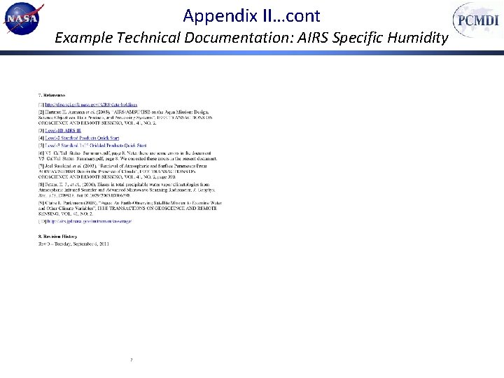 Appendix II…cont Example Technical Documentation: AIRS Specific Humidity 