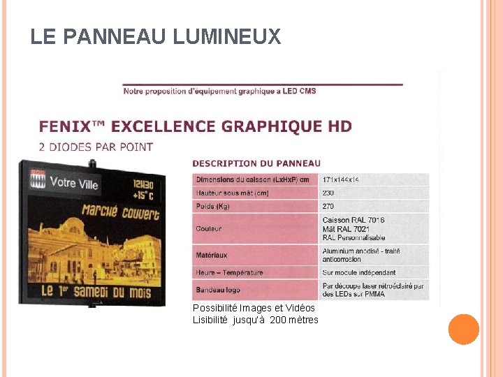 LE PANNEAU LUMINEUX Possibilité Images et Vidéos Lisibilité jusqu’à 200 mètres 