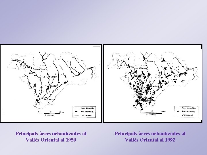 Principals àrees urbanitzades al Vallès Oriental al 1950 Principals àrees urbanitzades al Vallès Oriental