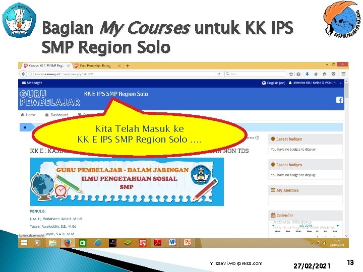 Bagian My Courses untuk KK IPS SMP Region Solo Kita Telah Masuk ke KK