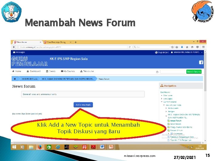 Menambah News Forum Klik Add a New Topic untuk Menambah Topik Diskusi yang Baru