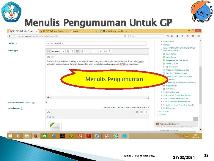 Menulis Pengumuman Untuk GP Menulis Pengumuman missevi. worpress. com 27/02/2021 22 