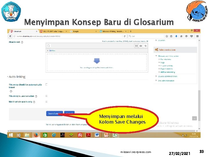 Menyimpan Konsep Baru di Glosarium Menyimpan melalui Kolom Save Changes missevi. worpress. com 27/02/2021