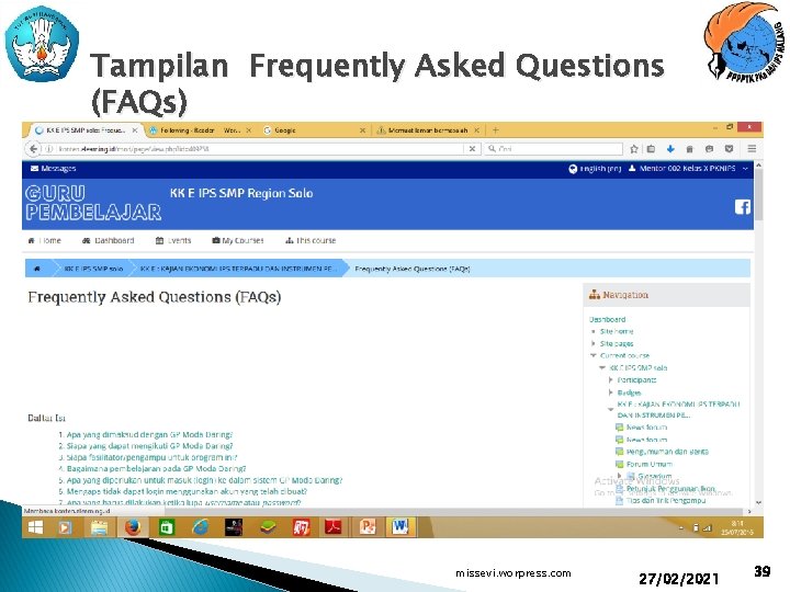 Tampilan Frequently Asked Questions (FAQs) missevi. worpress. com 27/02/2021 39 