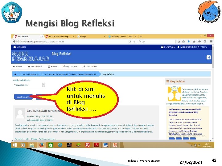 Mengisi Blog Refleksi Klik di sini untuk menulis di Blog Refleksi. . missevi. worpress.