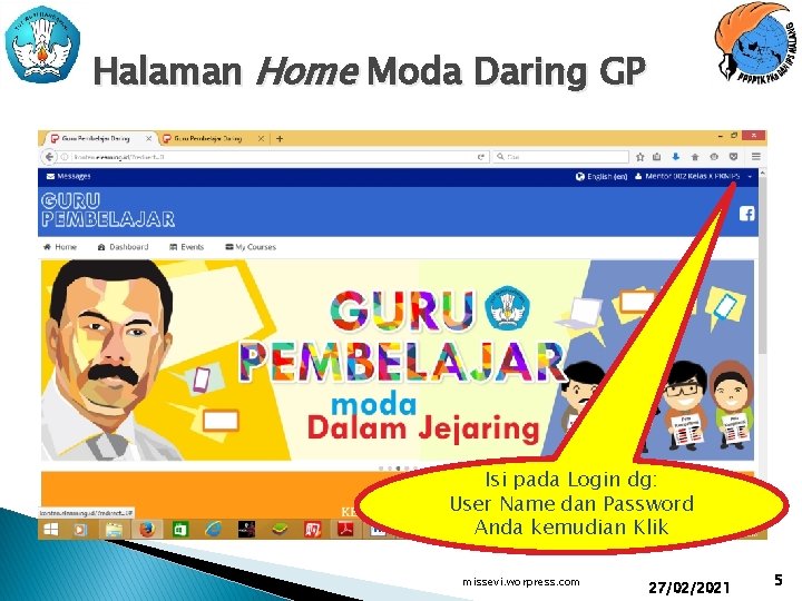 Halaman Home Moda Daring GP Isi pada Login dg: User Name dan Password Anda