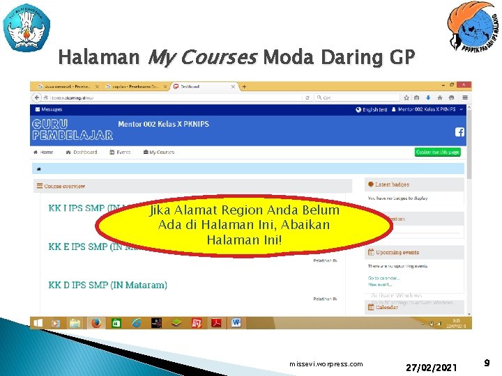 Halaman My Courses Moda Daring GP Jika Alamat Region Anda Belum Ada di Halaman