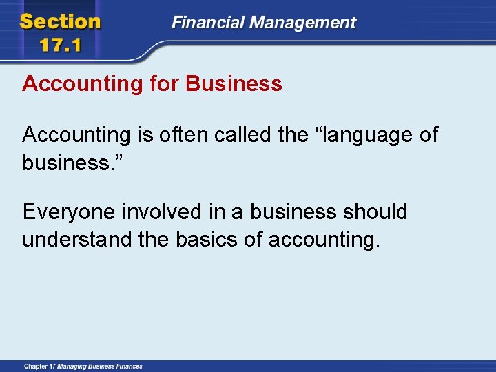 Accounting for Business Accounting is often called the “language of business. ” Everyone involved