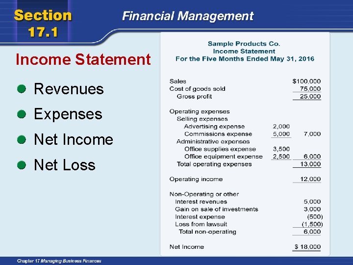 Income Statement Revenues Expenses Net Income Net Loss 