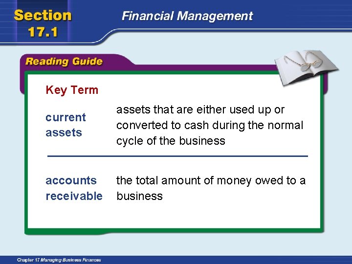 Key Term current assets that are either used up or converted to cash during