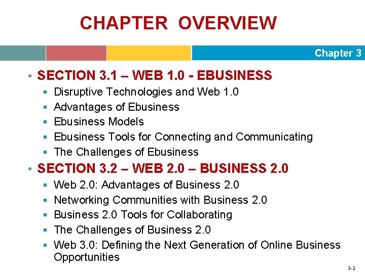 CHAPTER OVERVIEW Chapter 3 • SECTION 3. 1 – WEB 1. 0 - EBUSINESS