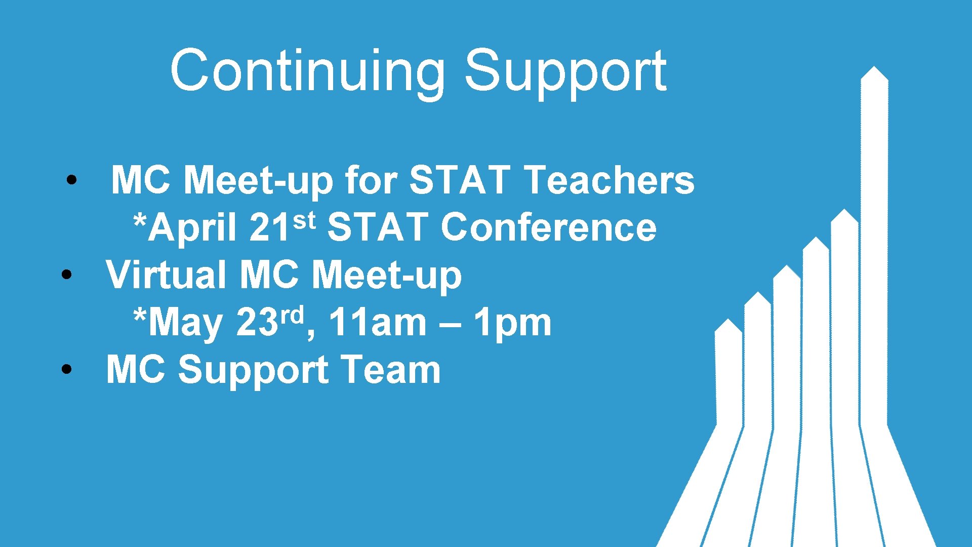 Continuing Support • MC Meet-up for STAT Teachers st *April 21 STAT Conference •