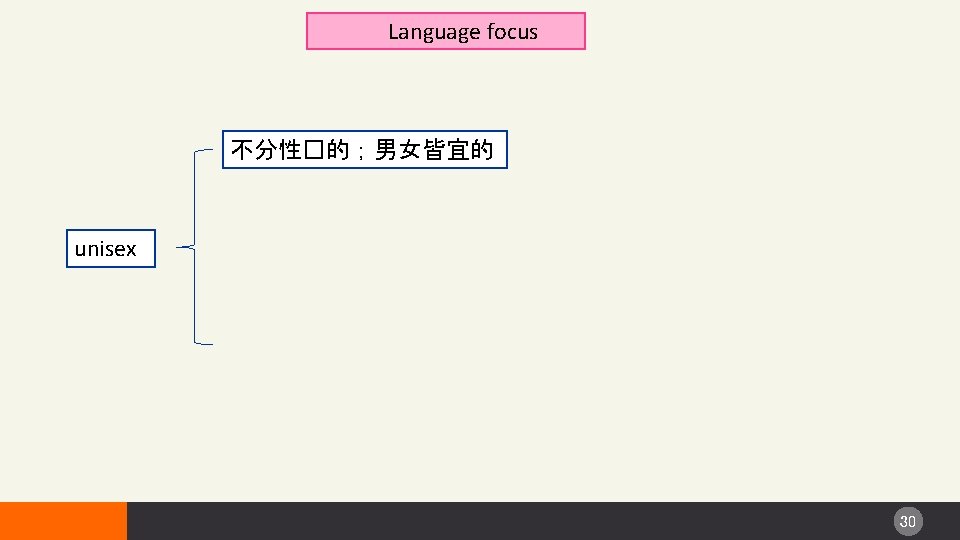 Language focus 不分性�的；男女皆宜的 unisex 30 