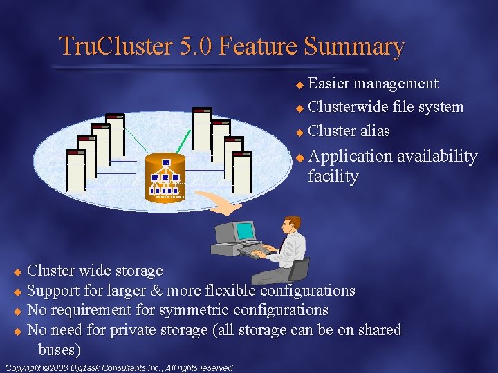 Tru. Cluster 5. 0 Feature Summary Easier management u Clusterwide file system u Cluster
