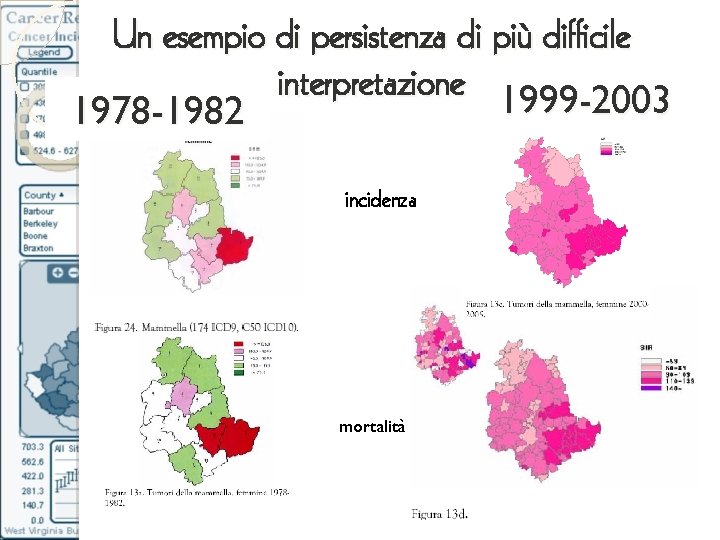 Un esempio di persistenza di più difficile interpretazione 1999 -2003 1978 -1982 incidenza mortalità