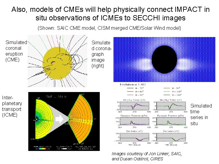 Also, models of CMEs will help physically connect IMPACT in situ observations of ICMEs