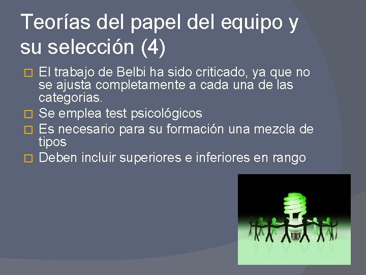 Teorías del papel del equipo y su selección (4) El trabajo de Belbi ha