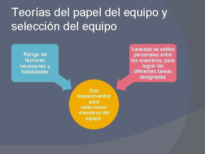 Teorías del papel del equipo y selección del equipo Variedad de estilos personales entre