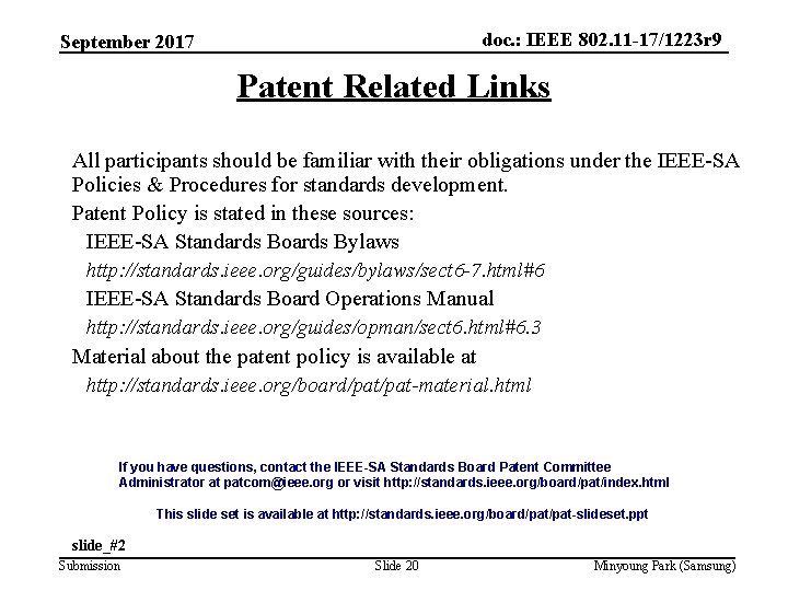 doc. : IEEE 802. 11 -17/1223 r 9 September 2017 Patent Related Links All