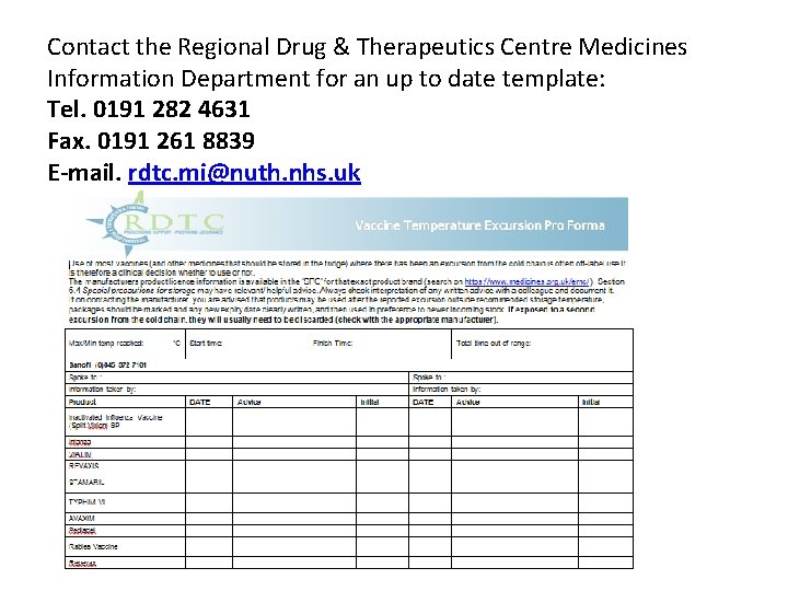 Contact the Regional Drug & Therapeutics Centre Medicines Information Department for an up to
